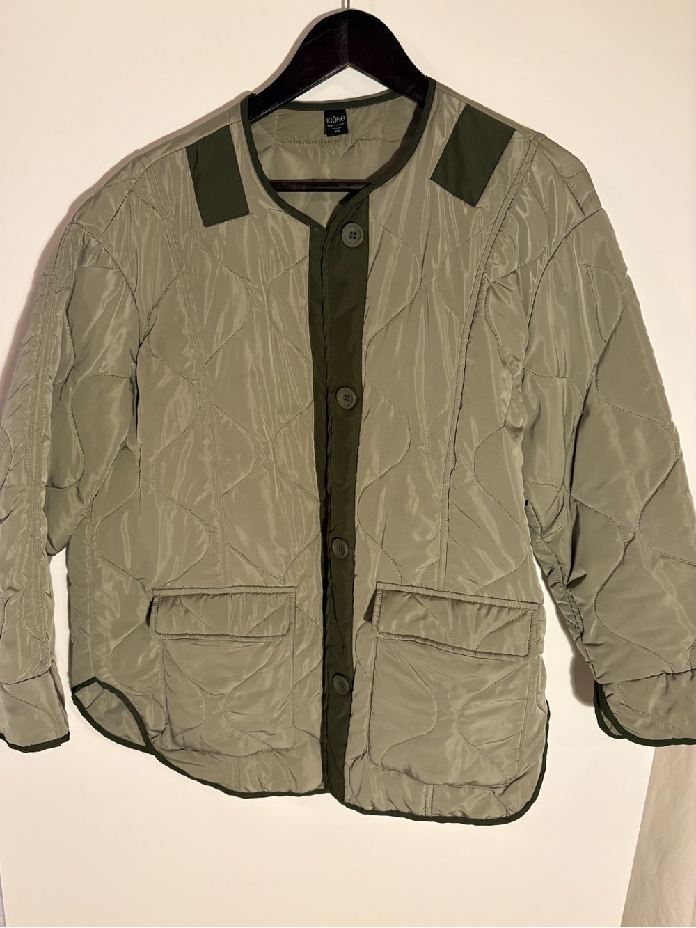 Olive Quilted Button-Front Jacket - Small